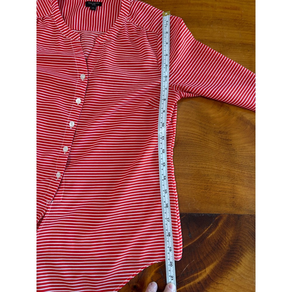 Talbots Petites Red White Striped Tie Front Button Down Blouse Top Size P - Picture 6 of 6